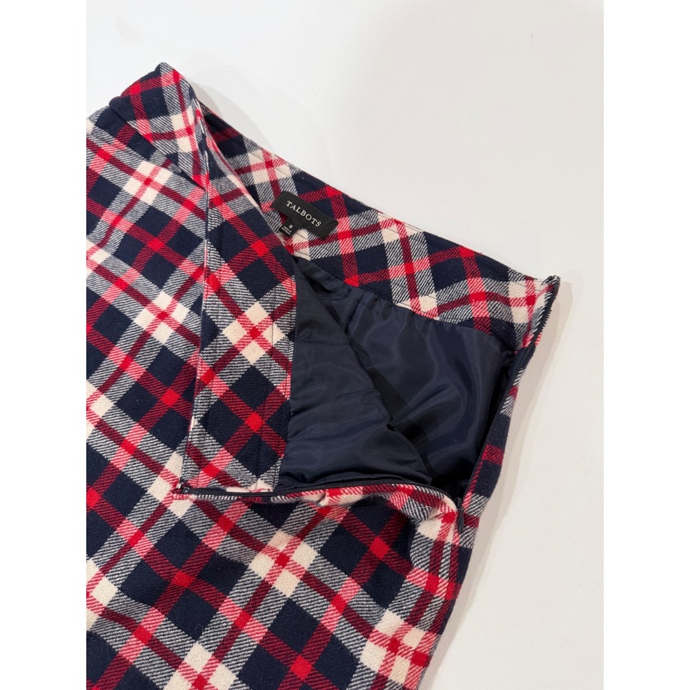 Talbots Plaid Skirt Womens 8 Red Blue White Wool Blend A-Line Pockets 2014 - Picture 4 of 8